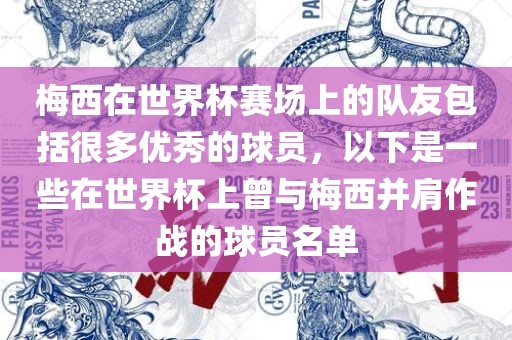 梅西在世界杯赛场上的队友包括很多优秀的球员，以下是一些在世界杯上曾与梅西并肩作战的球员名单