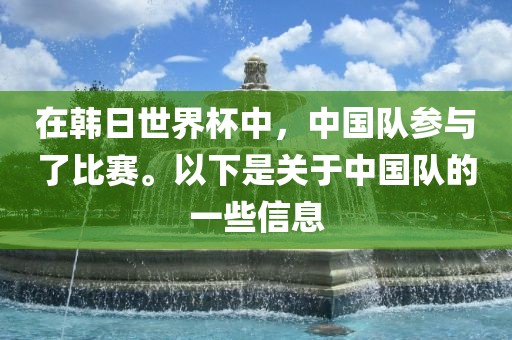 在韩日世界杯中，中国队参与了比赛。以下是关于中国队的一些信息