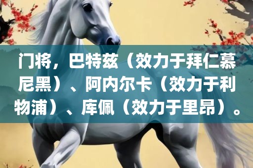门将，巴特兹（效力于拜仁慕尼黑）、阿内尔卡（效力于利物浦）、库佩（效力于里昂）。